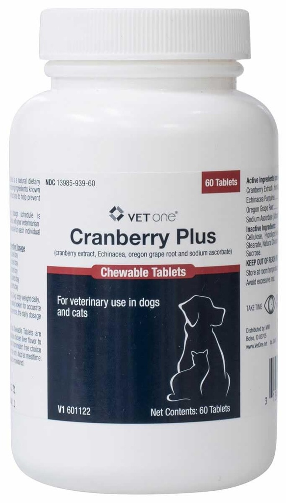 Vet One Cranberry Plus voor honden en katten - Urinaire traktatie en blaasondersteuning - 60 kauwtabletten