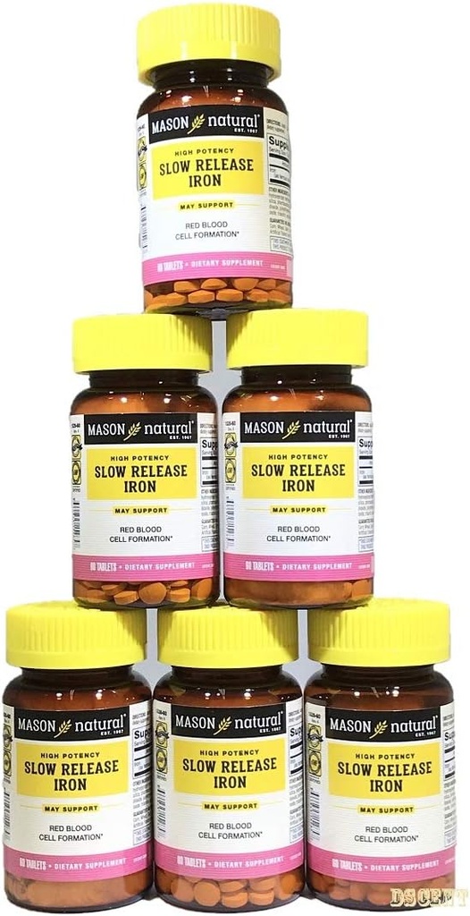 Mason Vitaminen Slow Release IJzer Vergelijk met de actieve ingrediënten in Slow Fe, 60 tabletten?er flesverpakking met 6 flessen Totaal 360 tabletten6