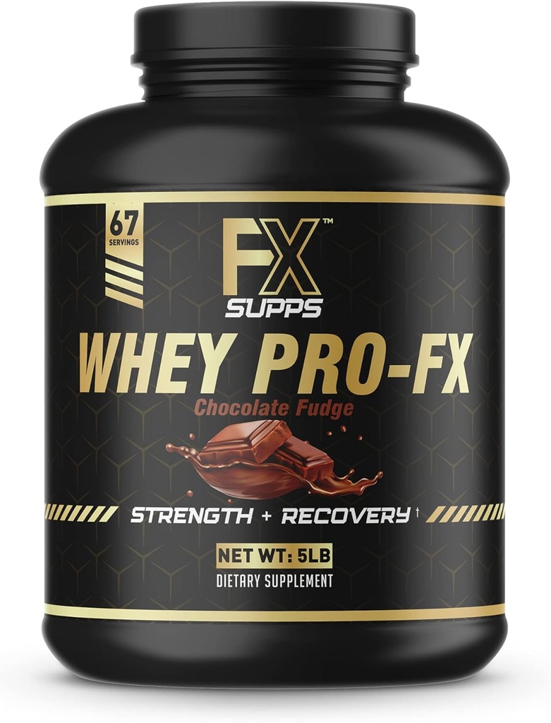 FXSUPPS Whey Pro-FX Protein Powder (Chocolate) Ideal Post Workout Recovery Supplement with Naturally Occurring BCAA for Men and Women, Supports Muscle Recovery and Strength, 5.0 Pound