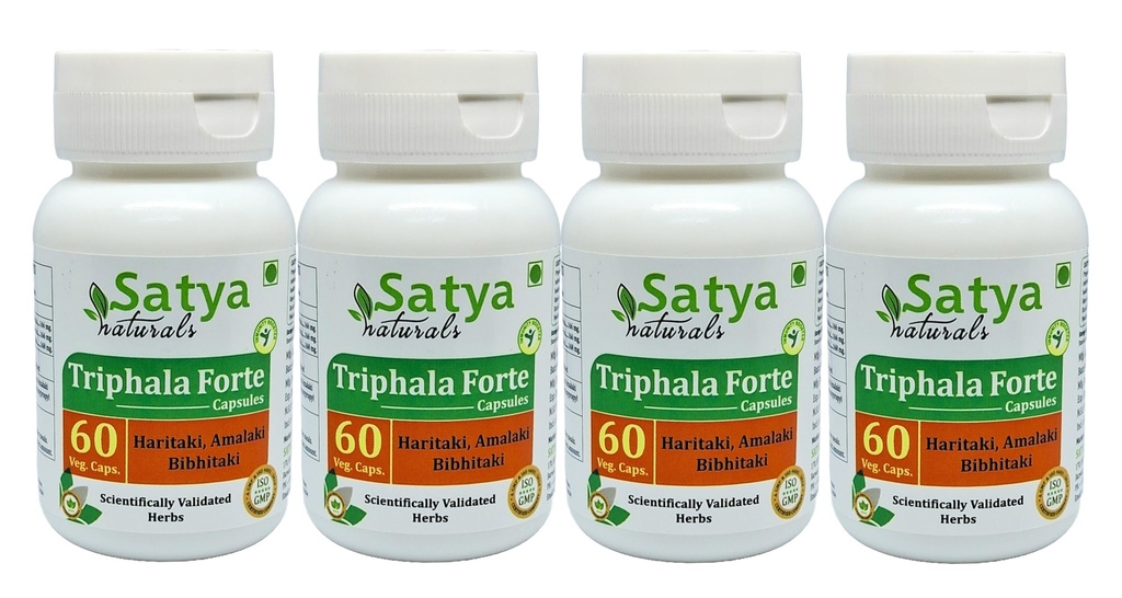 Triphala Forte Capsules 500 mg. 60 Veg. Capsule | Amalaki, Haritaki, Bibhitaki Extract Capsules for Men and women | Ayurvedic Herbal Supplement/Remedies | 10:1 Forte (4 Bottles of 60 Capsules)