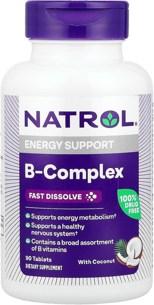 Natrol B-complex, snel oplossen, kokosnoot, 90 tabletten