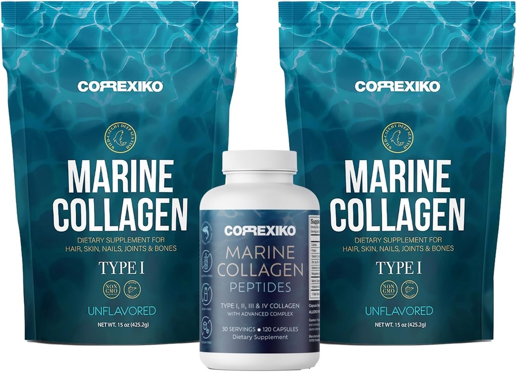 CORRIXIKO 2X Marine Collageen Poeder (15oz) & 1x Marine Capsules bundel