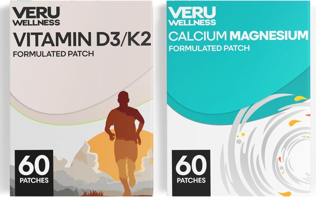 Bone Health Complete Duo Lifestyle Patches Vita D3/K2, Calcium Magnesium - Zelfklevende tijd Release Topische Patch, 8-10 Uur (60 Day Supply)