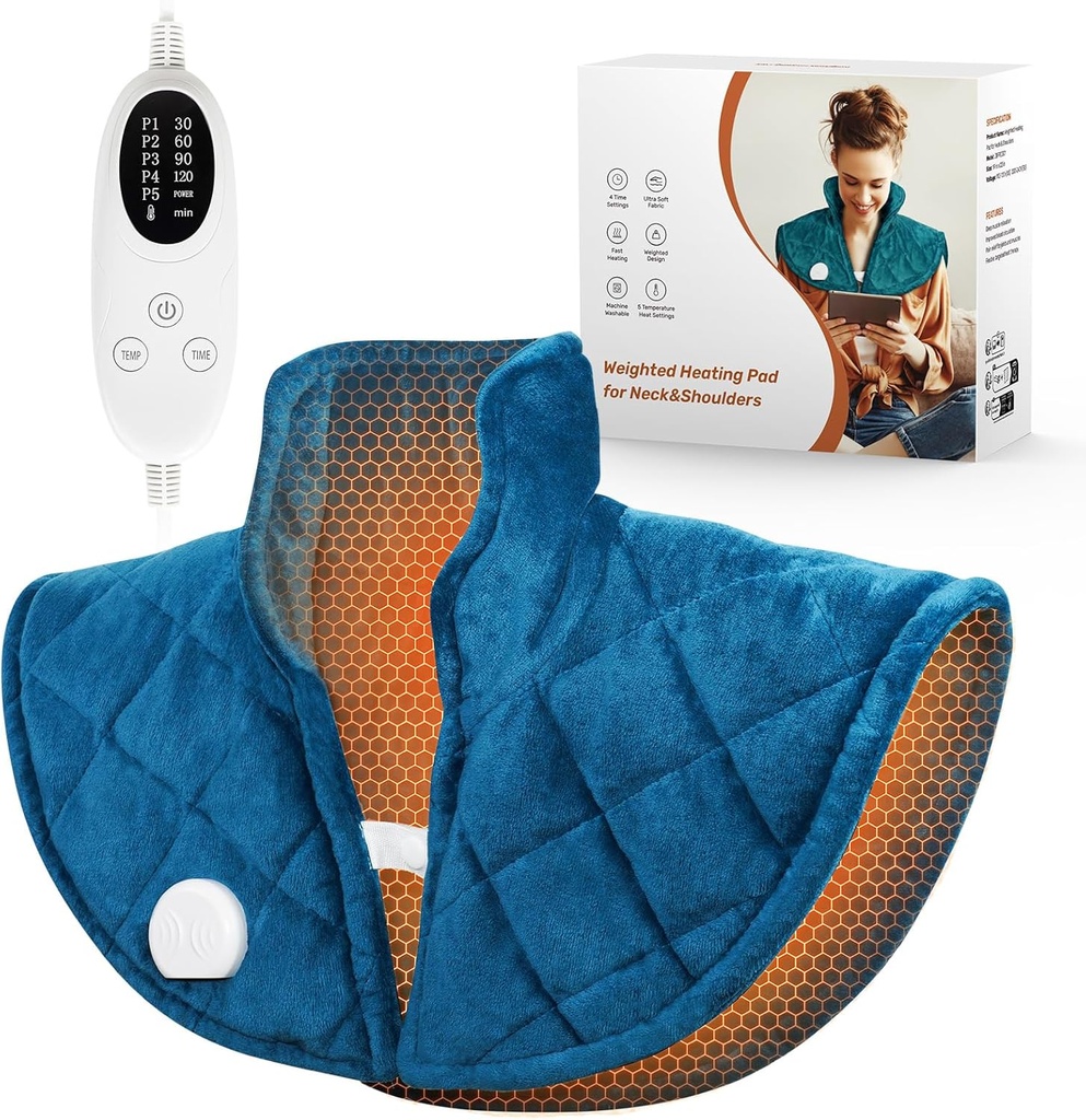 Gewogen verwarmingskussen voor nek en schouders en rug, 2,5lb verwarmingskussen voor rugpijn, schouderverwarmingskussen met 5 warmte-instellingen, 4 timerinstellingen, Valentijnsdaggeschenken voor vrouwen Mannen