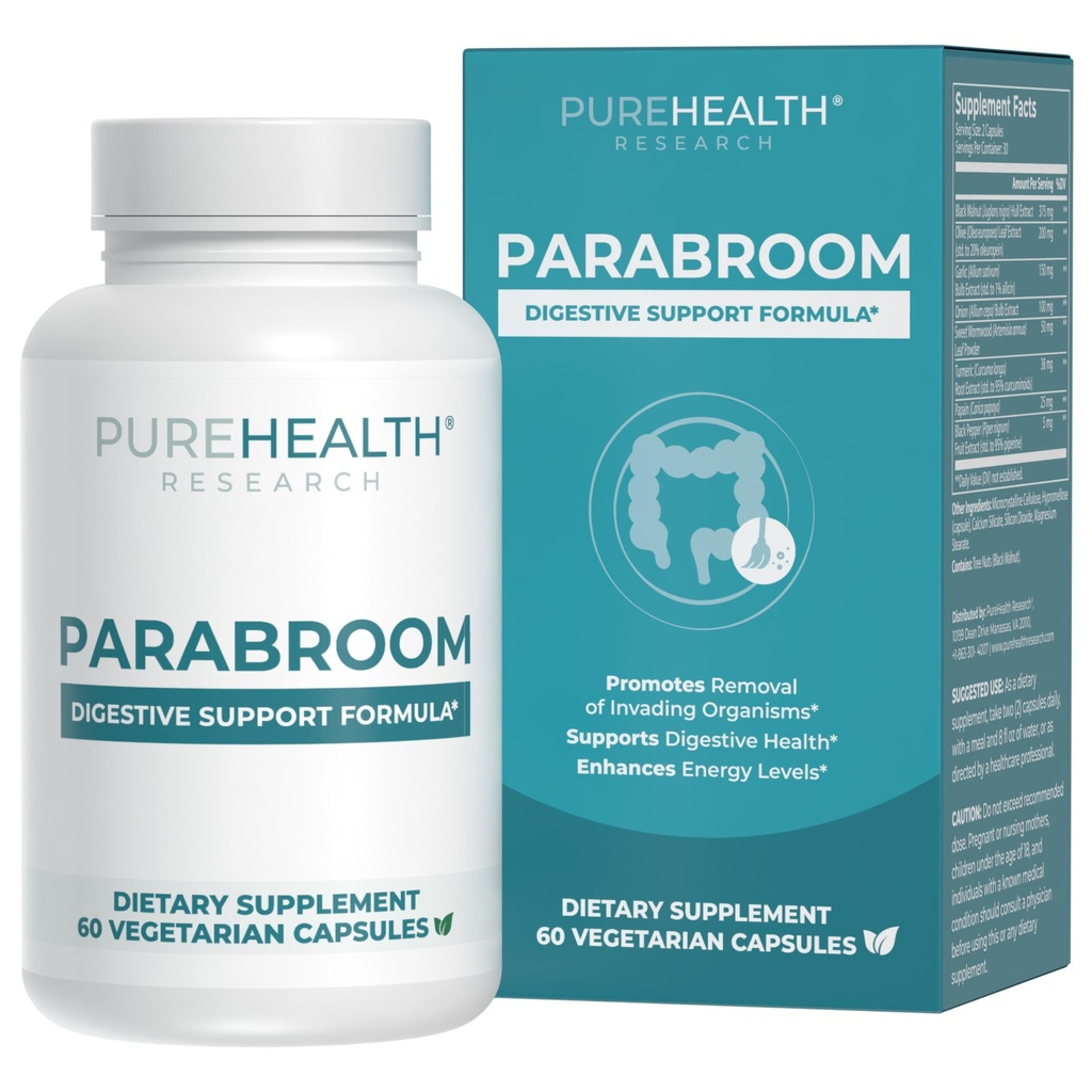 PUREHEALTH ONDERZOEK Parabloom - Gut Cleanse & Health Supplement - met zwarte walnoot, Sweet Wormwood Powder, Kurkuma Extract, Olive Leaf, Knoflook & ui - Digestieve ondersteuning voor vrouwen & mannen 60 capsules