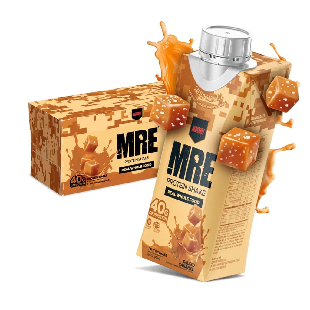 REDCON1 MRE Ready to Drink Protein Shakes, Salted Caramel - Proteïne Dranken met hele voedselbronnen - Suikervrije RTD Shake Geformuleerd om brandstof atleten op elk moment (12 Pack)