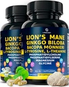 Organische Lions Mane Supplement Capsules - 240 Real Paddestoelen Mane Capsules met Ginkgo Biloba Herb, Bacopa Monnieri, L Theanine, L Tyrosine - Mushroom Complex for Daily Wellness