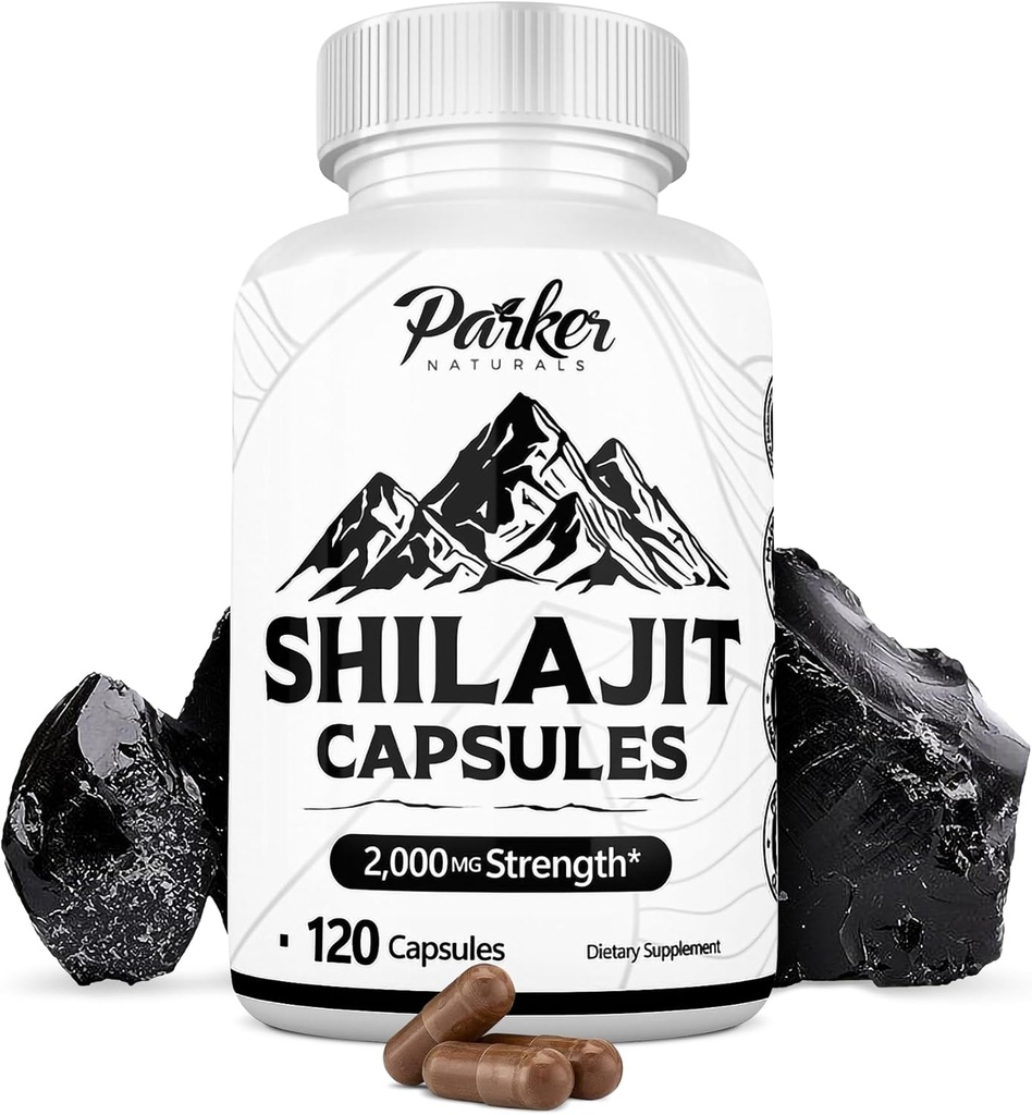 Parker Naturals Pure Himalaya Shilajit Capsules, 2000 mg Strength Shilajit Resin en Fulvic Acid Supplement, Vegan en Glutenvrije Capsules, 120 Tel.