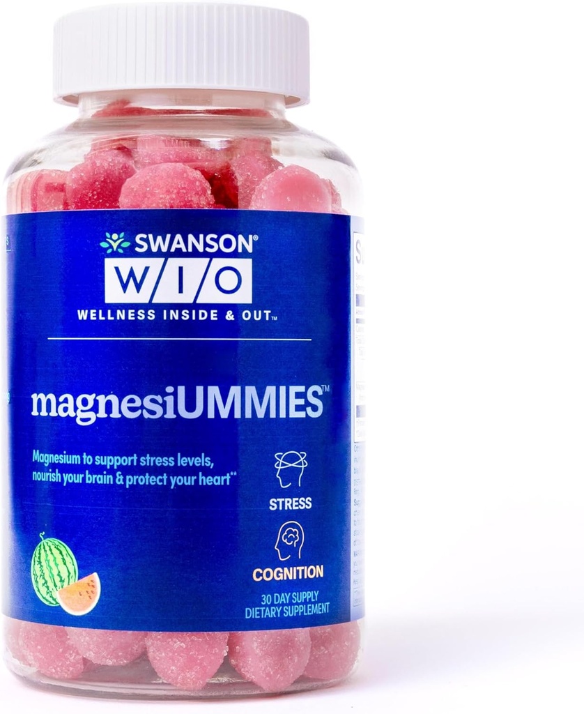 Swanson WIOTM MagnesiUMMIESTM Stress Support, Heart Health, Stress, Watermeloen, Magnesium 336mg, Vegan, Non-GMO, Glutenvrije, Bone Health - 12oz Fles, 120 Gummies (30-Day Supply)