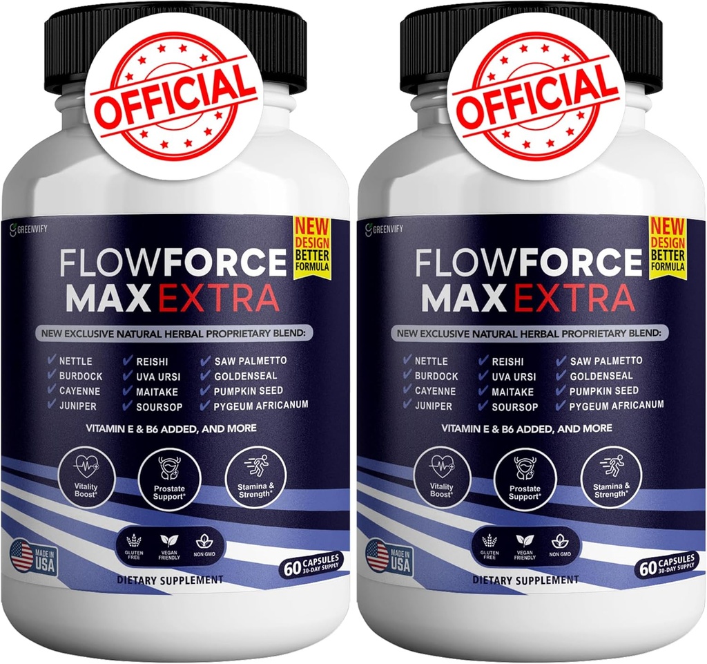 Flow Force Max Extra Prostaat Supplementen voor mannen Capsules, Gezondheidssupplementen - Maximale sterkte, Alle natuurlijke ondersteuning Normale en gezonde functie (120 capsules) (2 Pack)