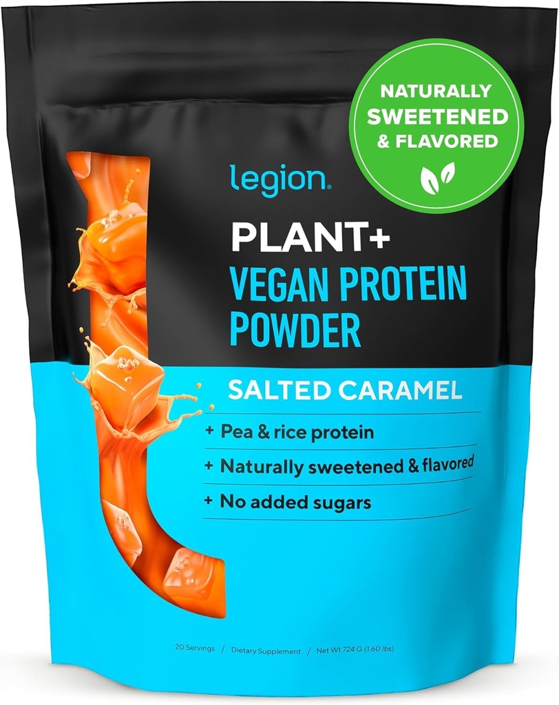 LEGION Plant+ Vegan Proteïne Poeder, Rijst en Pea, Plant Based Proteïne Blend. Glutenvrij, GGO-vrij, natuurlijk gezoet en gearomatiseerd, 20 Servers, 2 Lbs (Salted Caramel)