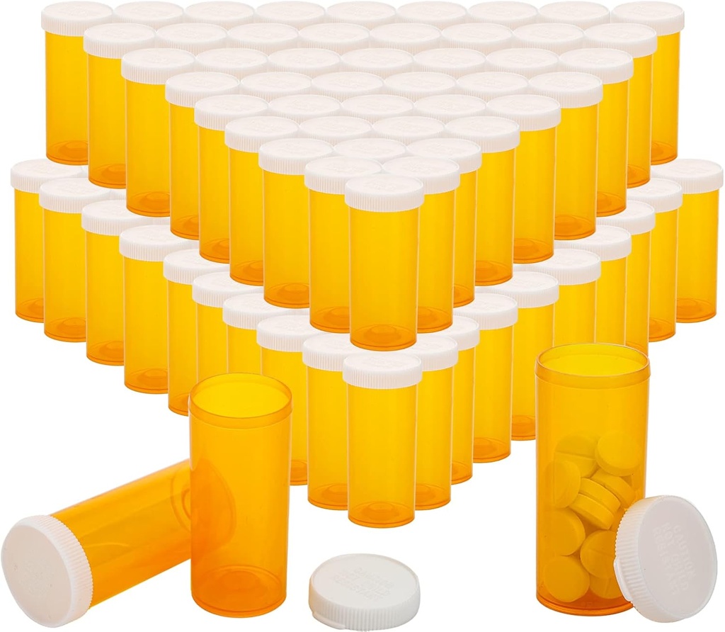 SOUJOY 100 Pack Lege pil flessen, 8 Drams Prescription Medicine Flacons met caps, Multi use Medicine Container voor pil, ambachten, snoep, supplementen en meer
