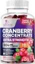 Cranberry Gummies 50:1 Cranberry Extract - Urinaire Tract ondersteuning gemaakt met 25.000 mg, helpt reinigen en beschermen, Cran Berry Gummy Supplement + Vitamine C, Kauwbare Kraan pillen voor vrouwen - 120 Gummies