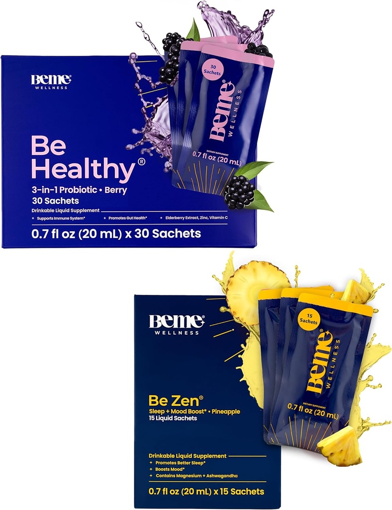 BeMe BeHealthy & BeZen Bundle - Liquid Probiotica & Magnesium Glycinate L-Theanine Supplementen