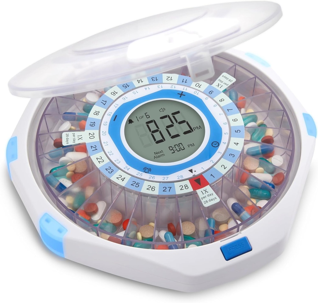 LiveFine WiFi Automatische pildispenser en Remote Medication Monitoring System met Locking Key, 28 dagen Medication Organizer tot 9 doses per, verstelbaar licht/geluid alarmen voor ... & Vitami