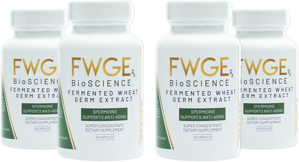Spermidine Longevity and Cellular Health - Fermented Wheat Germ Extract, Autophagy Inducer, Holistic, Non-GMO, Gluten-Free, Sugar-Free, Vegan, Antioxidant, Natural, 240 Capsules (4 Bottles)