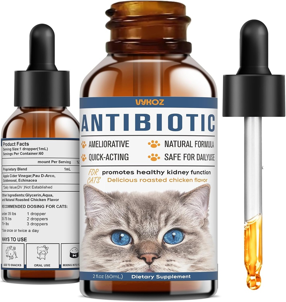 Antibiotica voor katten - Natuurlijke Cat Antibiotica voor Allergie Itch Relief, Immune Boosting - Antibiotica voor Immune Boosting, Urine Tract Infecties - Aanvullende Vitaminen voor Katten en Honden, 2 fl oz