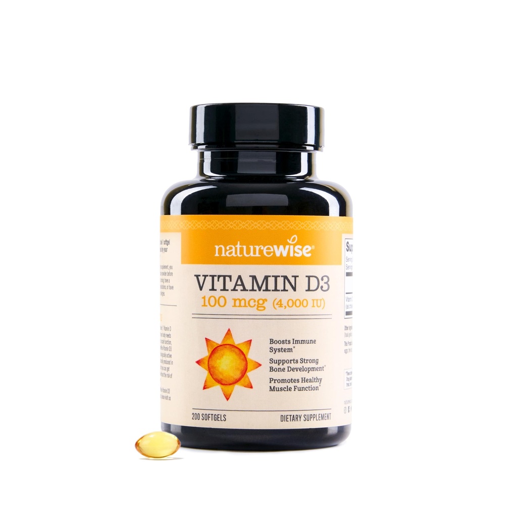 NatureWise Vitamin D3 4000iu (100 mcg) 200-Dag Supply for Immune Support, Healthy Muscle Function, and Bone Health - Non-GMO, Glutenvrij in biologische Extra Virgin Olive Oil, (Mini Softgel), 200 Tel.