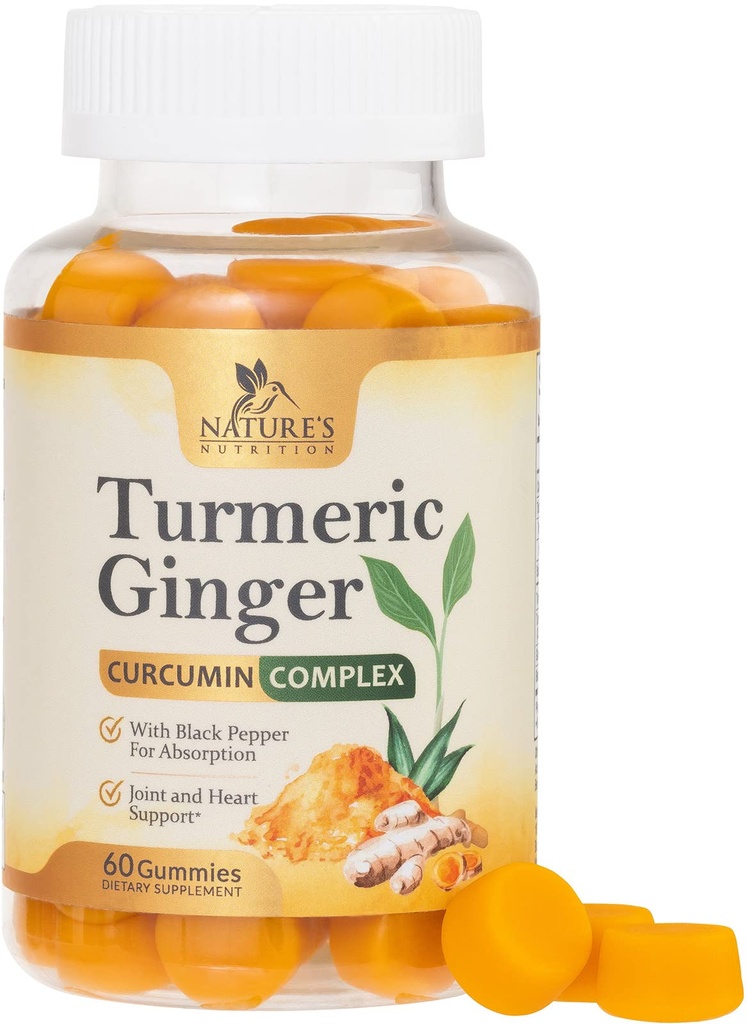 Kurkuma Curcumine supplement Gummies - 95% Curcuminoïden met Kurkuma & Gember, Zwarte peper voor beste absorptie, Natuur Vegan Joint Support, Non-GMO, Glutenvrij, Smakelijke Perzik smaak - 60 Gummies
