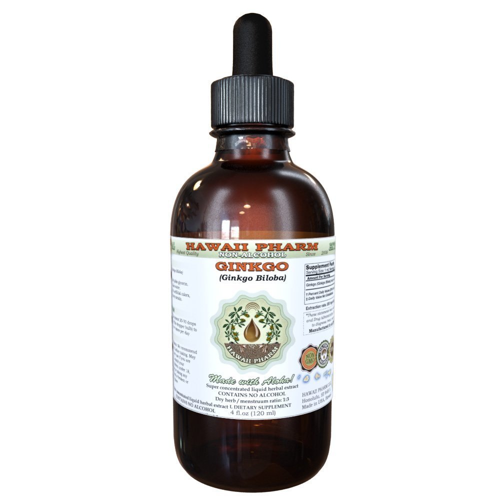 Ginkgo Alcoholvrije Liquid Extract, Biologische Ginkgo (Ginkgo Biloba) Gedroogde Blad Glycerite Hawaii Pharm Natural Kruidensupplement 4 oz