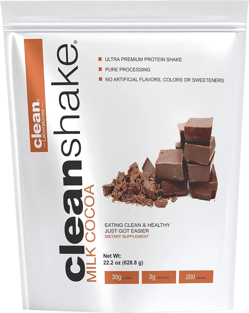 CleanShake Ultra-Premium Protein Shake. Clean Protein Powder Shake met 21 organische ingrediënten, 23 vitamines en mineralen, en Non-GMO en rGBH-Free Grass Fed Whey Proteine. Informed Protein Certified.