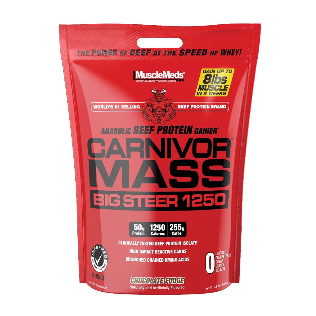 MuscleMeds Carnivor Mass Chocolate Big Steer 1250, 15 Lb (Verpakking mei Vary)