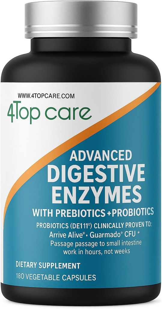 H4U Digestive Enzymes: Ultimate Health Solution with Probiotics, Prebiotics, and Enzymes for Both Women and Men. This Vegetarian Digestive Enzyme Supplement Contains 180 Capsules.