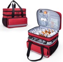 CURMIO Double Layers Pill Bottle Organizer Bag Lege, Medicine Organizer opslag geval met afsluitbare ritssluitingen, Medication Travel Bag voor recept flessen, medische voorraden, rood (Patent Design)