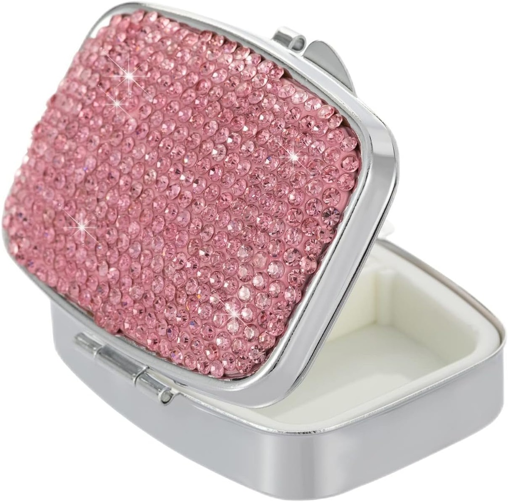 Pillen Organisator Travel,Square kleine metalen pil Box Case,Compacte geneeskunde Vitamine Container, Portable pil houder fles voor vrouwen(Roze)