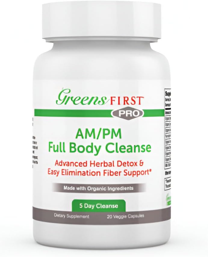 Greens First Full Body AM/PM Cleanse Supplement - for Natural Detox of Toxins - Full Intestinal & Constipatie Relief - Digestief Health Capsule - 20 Veggie Capsules