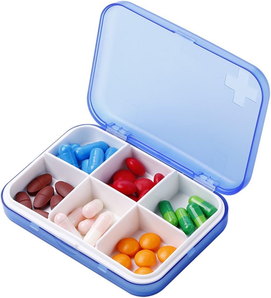 Portable Pill Organizer - Slim Pill Box voor portemonnee of reizen, Compact Pill Case(6 Compartiment,Blue)