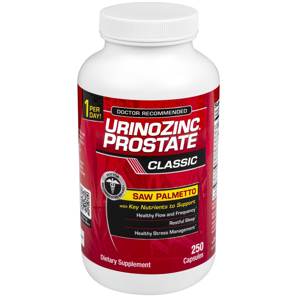Urinozink Classic Prostate Supplement for Men, 1 Capsule per dag, Saw Palmetto & B Vitaminen (Meer dan 8 maanden Supply, 250 Tellen)