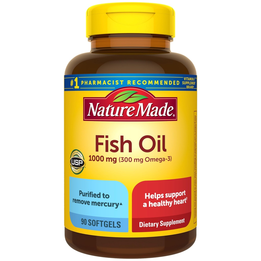 Nature Made Fish Oil Omega 3 Supplementen, 1000 mg Softgels, Omega 3 Visolie voor gezonde hartondersteuning, 90 Softgels, 45 dagen levering