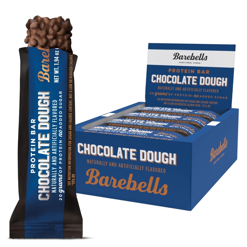 Barebells Proteïne Bars Chocolade Deeg - 12 Telling, 20g Hoge Proteïne Treats - Chocolade Voeding Bar met 1g Totaal Suikers - On-The-Go Breakfast of Post-Workout Snack