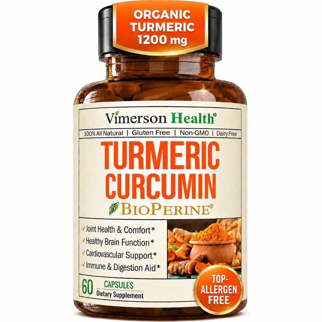Kurkuma Curcumine Supplement - 1200 mg Biologische Kurkuma + Tumerische Extract (95% Curcuminoïden) voor Gezamenlijke Ondersteuning & Digestieve Gezondheid - Kurkuma Supplement - Pure Curcuma met Zwarte Peper - 60 Capsules