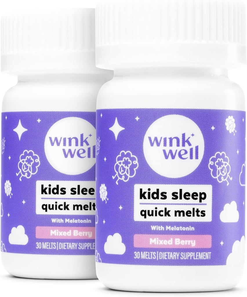 Wink Well Kids Kauwbare Melts- Kinderen Slaaphulp Kauwt met Melatonine 1mg- Quick Deep Peuter Slaaphulp, Drug-vrij-snel, Niet-Habit-Oplossen Tablets- 30 Melts (pakket van 2)