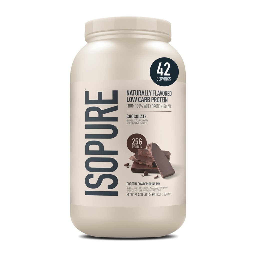 Isopure Low Carb 100% Pure Wei Isolaat Proteïne Poeder, Lactosevrij, Glutenvrij, Met Vitaminen, Chocolade, 25g Proteïne Per Serving, 3 Lbs, 39 Servers (Verpakking mei Vary)