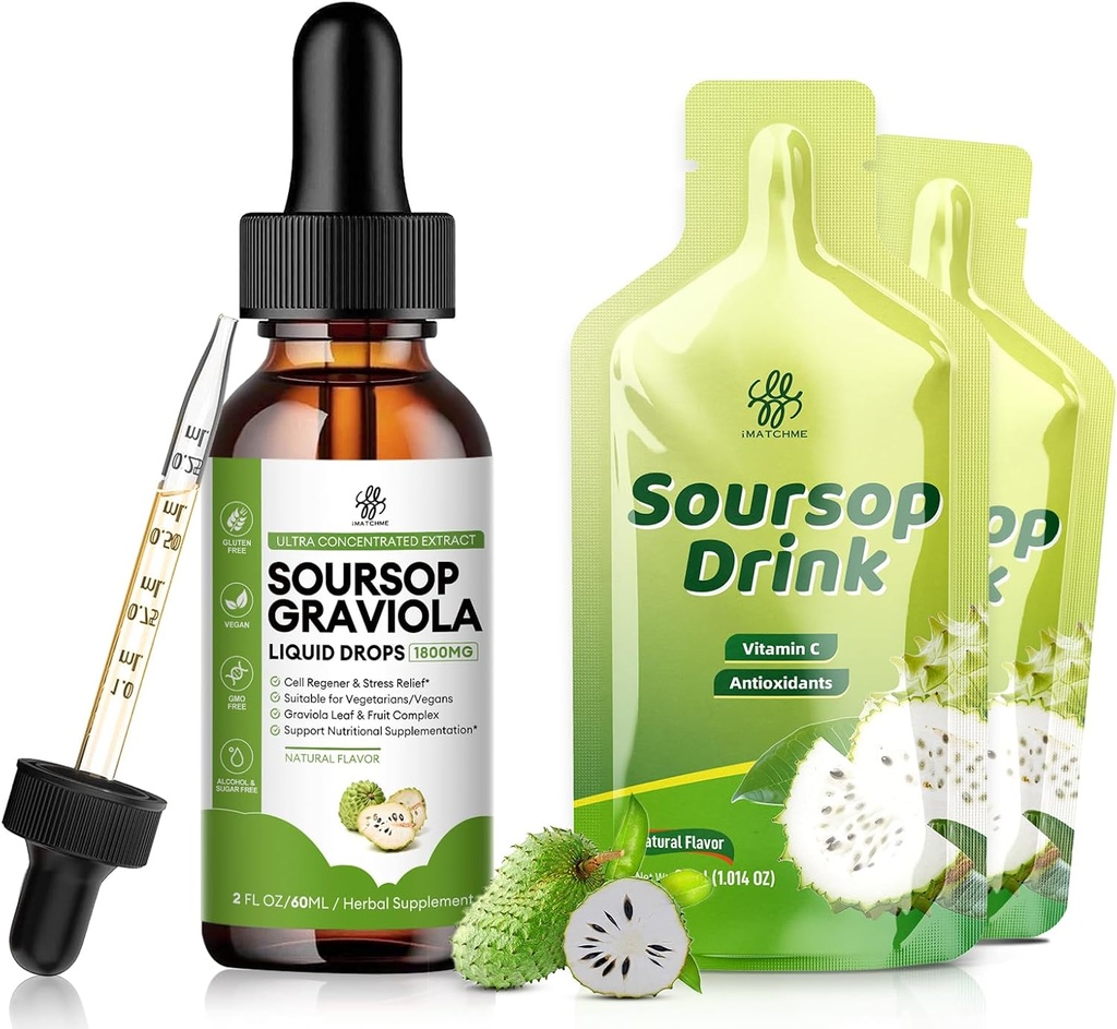 iMATCHME Soursop Graviola Liquid Drop, Soursop Drink voor Cell Support & Regeneratie, Immune Boost, Digestief