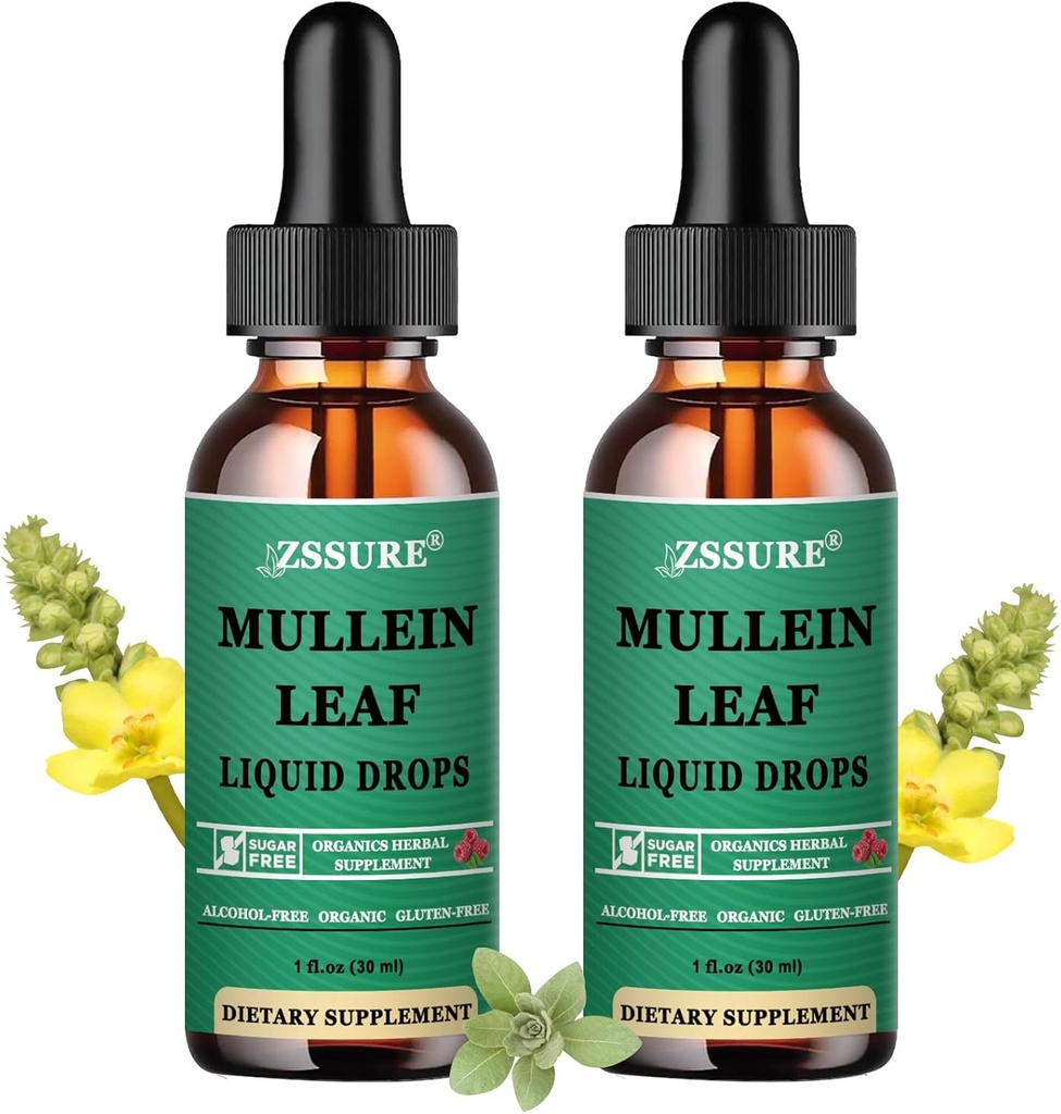 (2 Pack) Mullein Drops voor Lungs - Mullein Leaf Extract - Made in UK - Tinctuur Ondersteuning Respiratory Health,Lung Detox, Bronchial Cleanse - Liquid Drops 5X Sterker dan Mullein Thee, Pillen