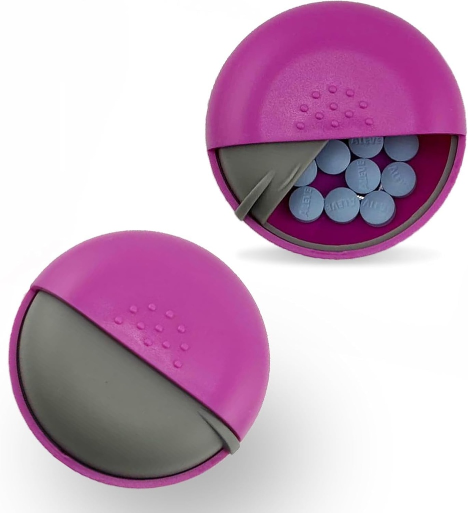Round Travel pil Organizer - Draagbare kleine pil Box voor portemonnee - Compact, Leak-Proof Medicine Container voor pillen, vitaminen, visolie, supplementen - BPA-Free, duurzaam ontwerp, 2,75" (Roze)