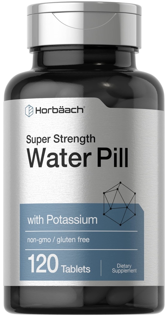 Horbäach Water Pillen Super Kracht met Kalium 120 Tabletten Vegetarische, Niet-GMO & Glutenvrije Supplement