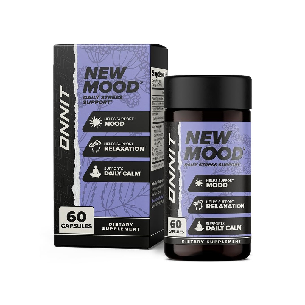 ONNIT New Mood Daily Stress Support Capsules, IGEN Non-GMO Tested Sleep and Mood Support Supplement for Men and Women, Daily Stress Management Capsules, 60 Count