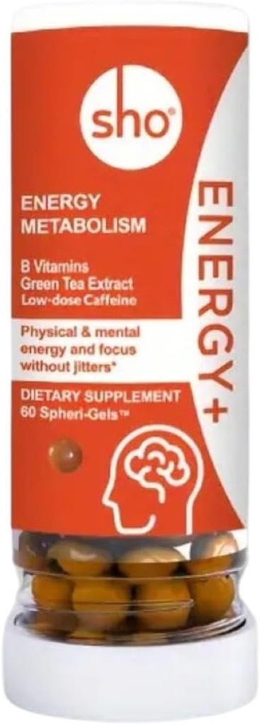 SHO Energy+ Vegan Energie & Focus Supplementen 60 Pillen-Matcha Extract, Gemethyleerd B Complex Vitamine B Complex en Cafeïne Natuurlijke Energie Booster voor mannen & vrouwen zonder Crash & Jitters, Hervul fles