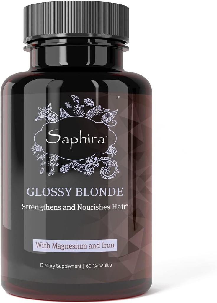 Saphira glanzend blond haarsupplement en vitamines voor blond, gebleekt en gemarkeerd haar met magnesium en ijzer, 60 capsules, 1 maand levering