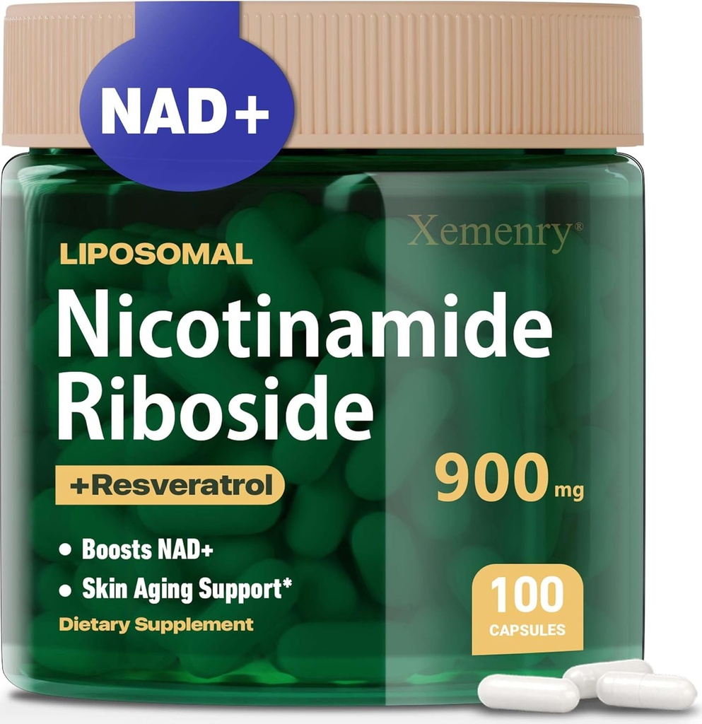 Liposomale Nicotinamide Riboside, NAD-supplement voor anti-aging, energie, focus, 900mg NAD+ Supplement, Resveratrol & Quercetine, -50 dagvoorraad, 100 capsules