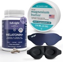 Slaapbundel: 3D licht blokkeren slaapmasker, Melatonine+ snel oplossen Melatonine supplementen 60 capsules, en Magnesium Body Butter voor gespannen benen & strakke spieren, 4oz crème