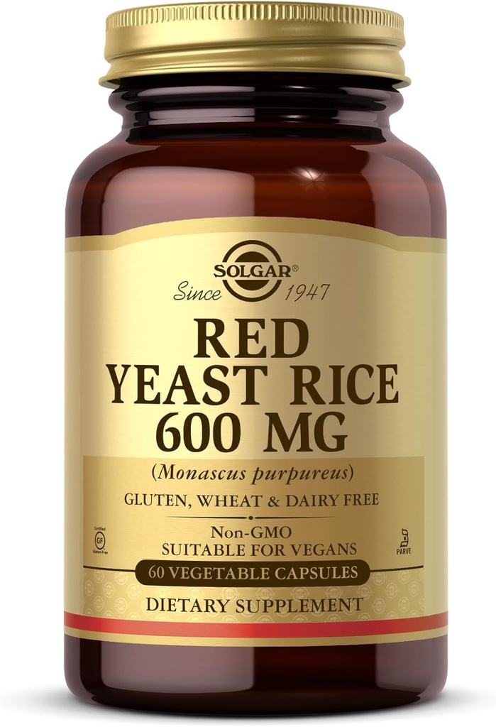 Solgar Red Gist Rice 600 mg - 60 plantaardige capsules - Non-GMO, Vegan, Glutenvrij, Zuivelvrij, Kosher - 30 porties