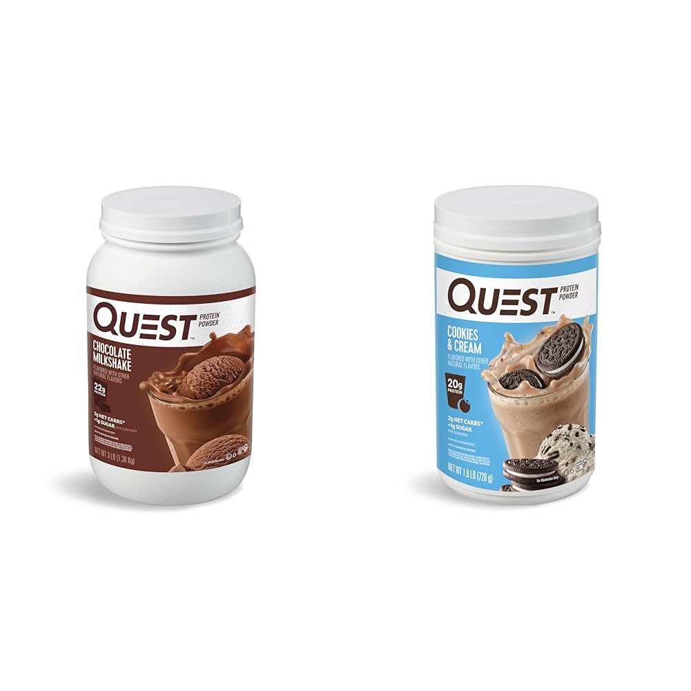 Quest Nutrition Chocolate Milkshake Proteïne Poeder, 22g Proteïne, 1g Suiker, Low Carb, Glutenvrij, 3 pond, 43 Serves & Cookies & Crème Proteïne Poeder; 20g Proteïne; 1g Suiker; Low Carb; Glutenvrij