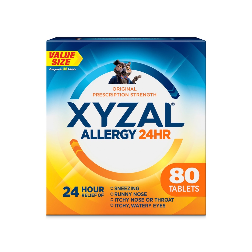 Xyzal 24-uurs Allergy Relief Medicine, Original Prescription Strength Antihistamine, Levocecirizine Dihydrochloride tabletten, 5 mg, 80 Tel.