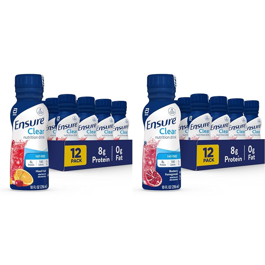 Zorg voor een heldere voedingsdrank, 0g vet, 8g eiwit, gemengd fruit en bosbessen Granaatappel smaken, 10 Fl Oz, Pack van 12